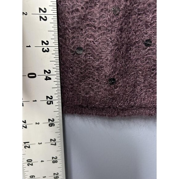 Sequin Mohair Blend Sweater Womens L Purple Fuzzy Sheer Layer Plum V Pullover - Picture 4 of 12